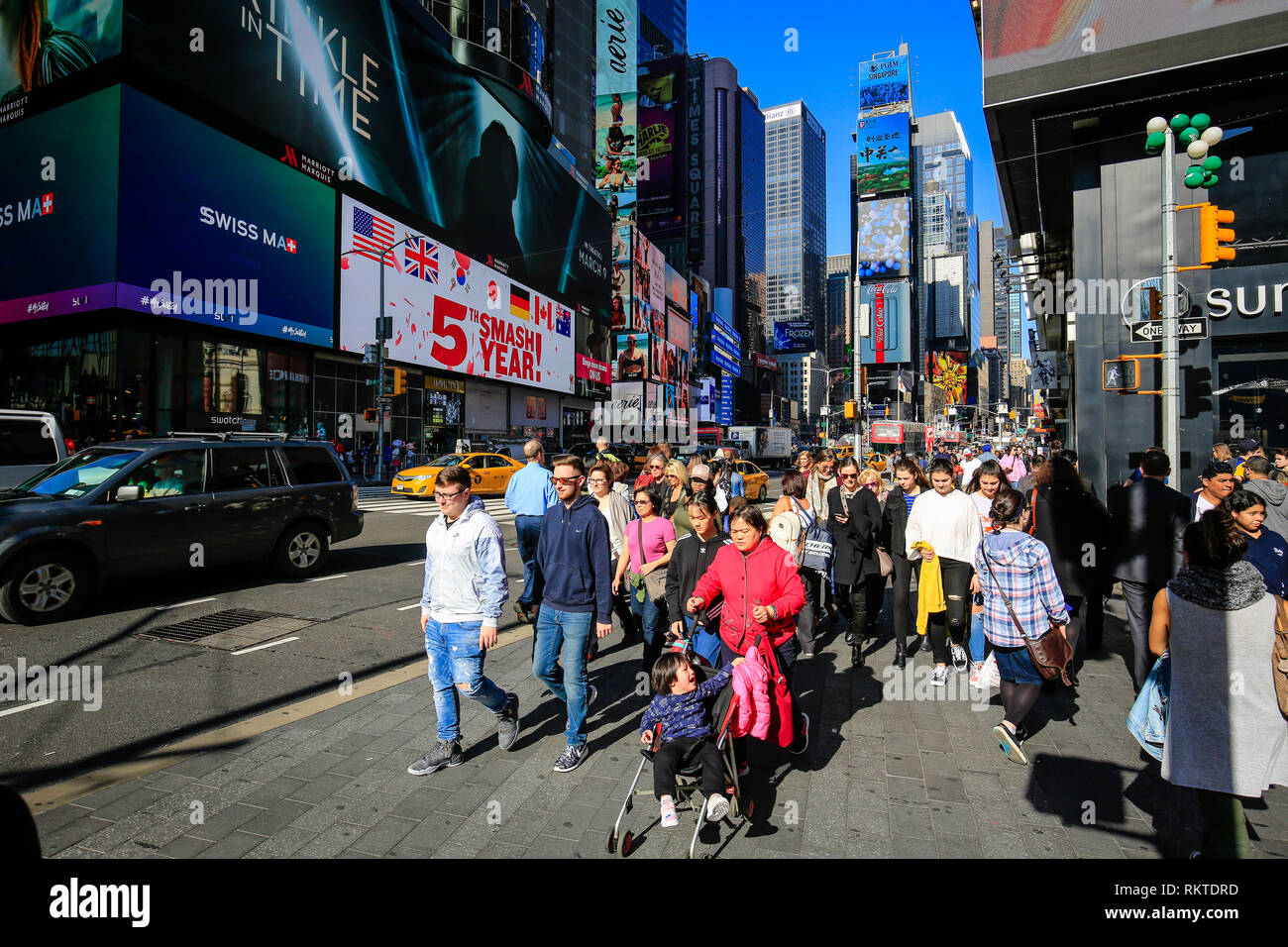 New York City, New York, United States of America - crowd on Times Square corner Broadway, Manhattan, New York City, New York, USA, United States of A Stock Photo