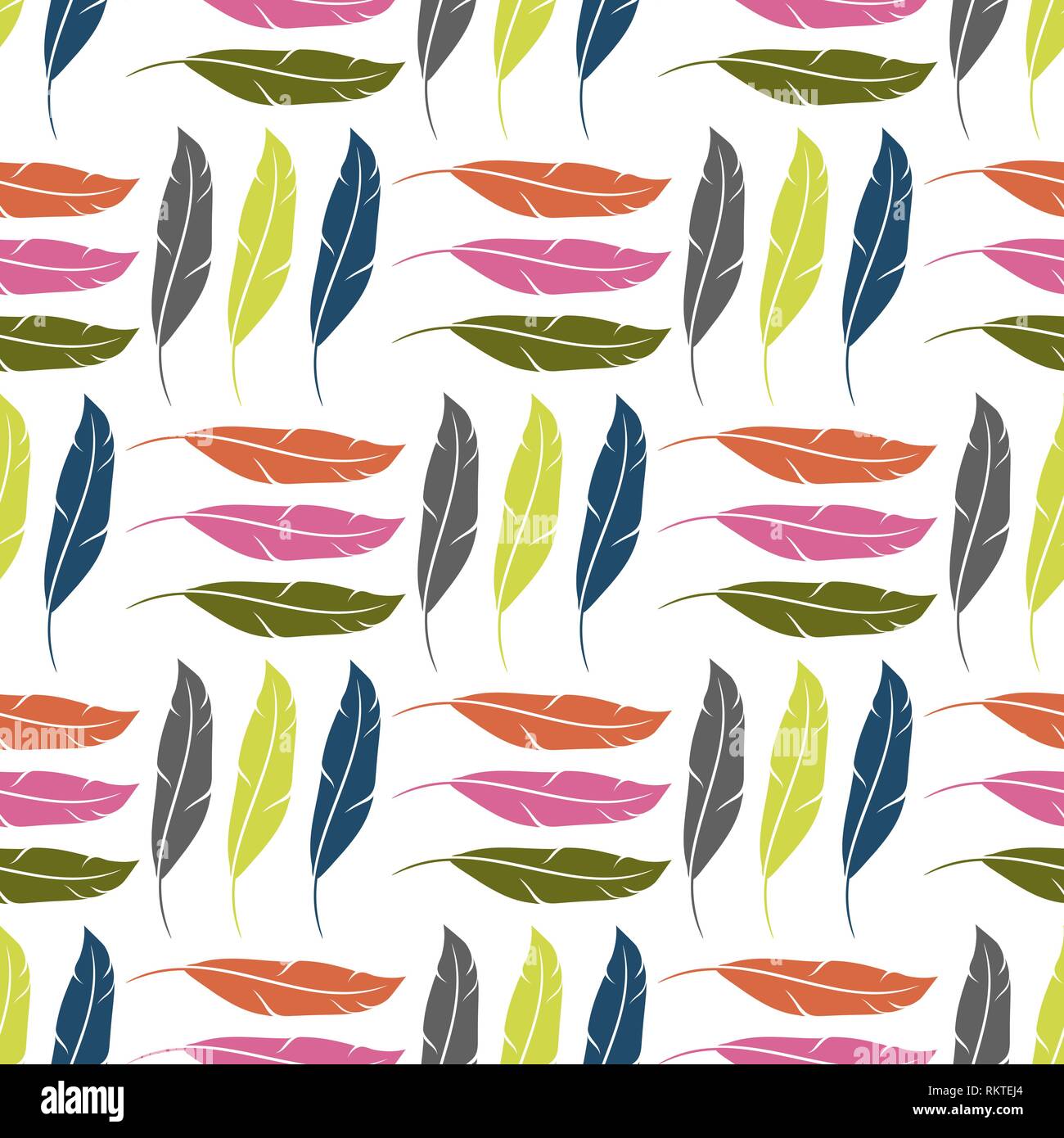 Colorful Feather Silhouette Collection. Weightless Seamless Pattern Stock Vector