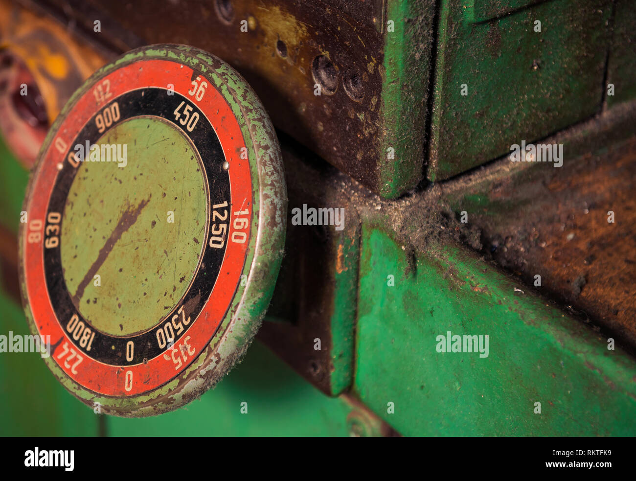 control panel of vintage metal processing machine Stock Photo