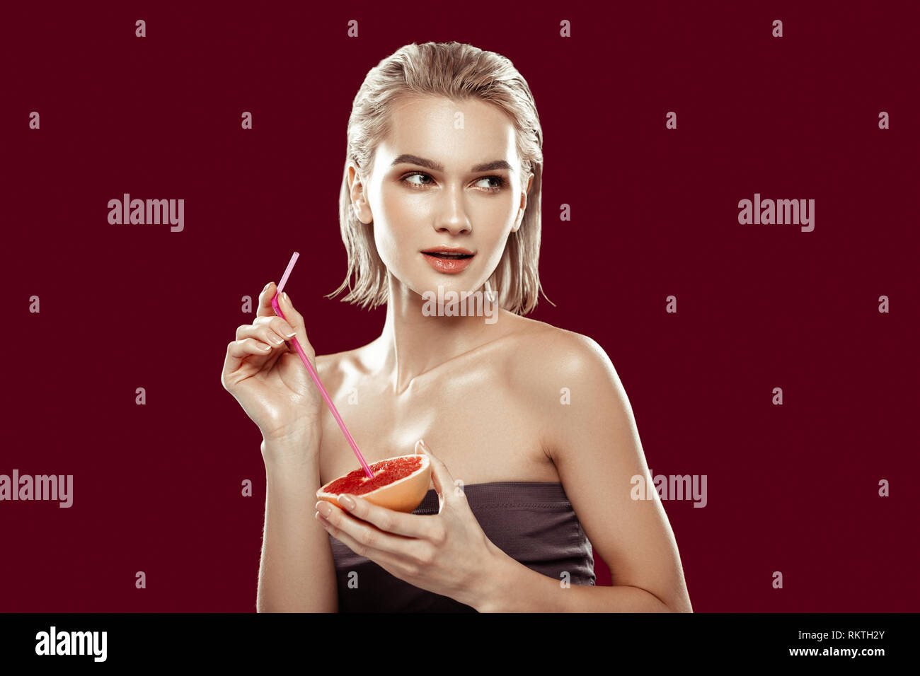 Young photo model posing for famous food magazine Stock Photo