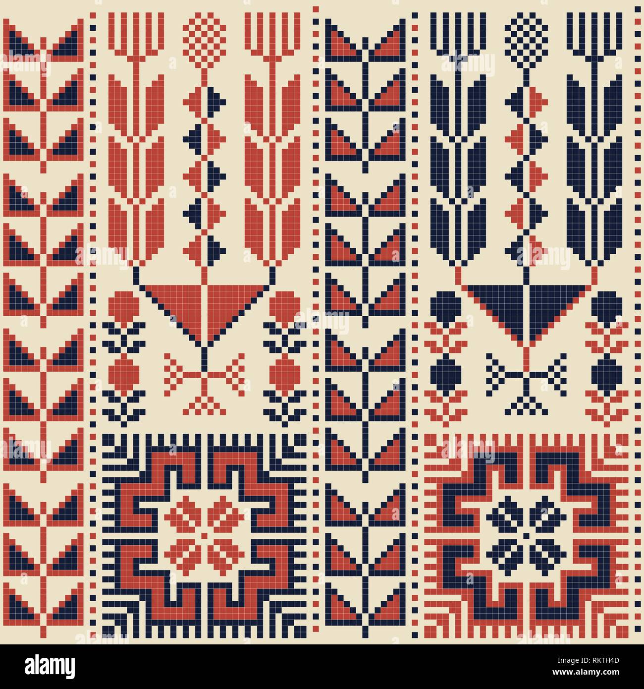 Seamless pattern design with traditional Palestinian embroidery motif