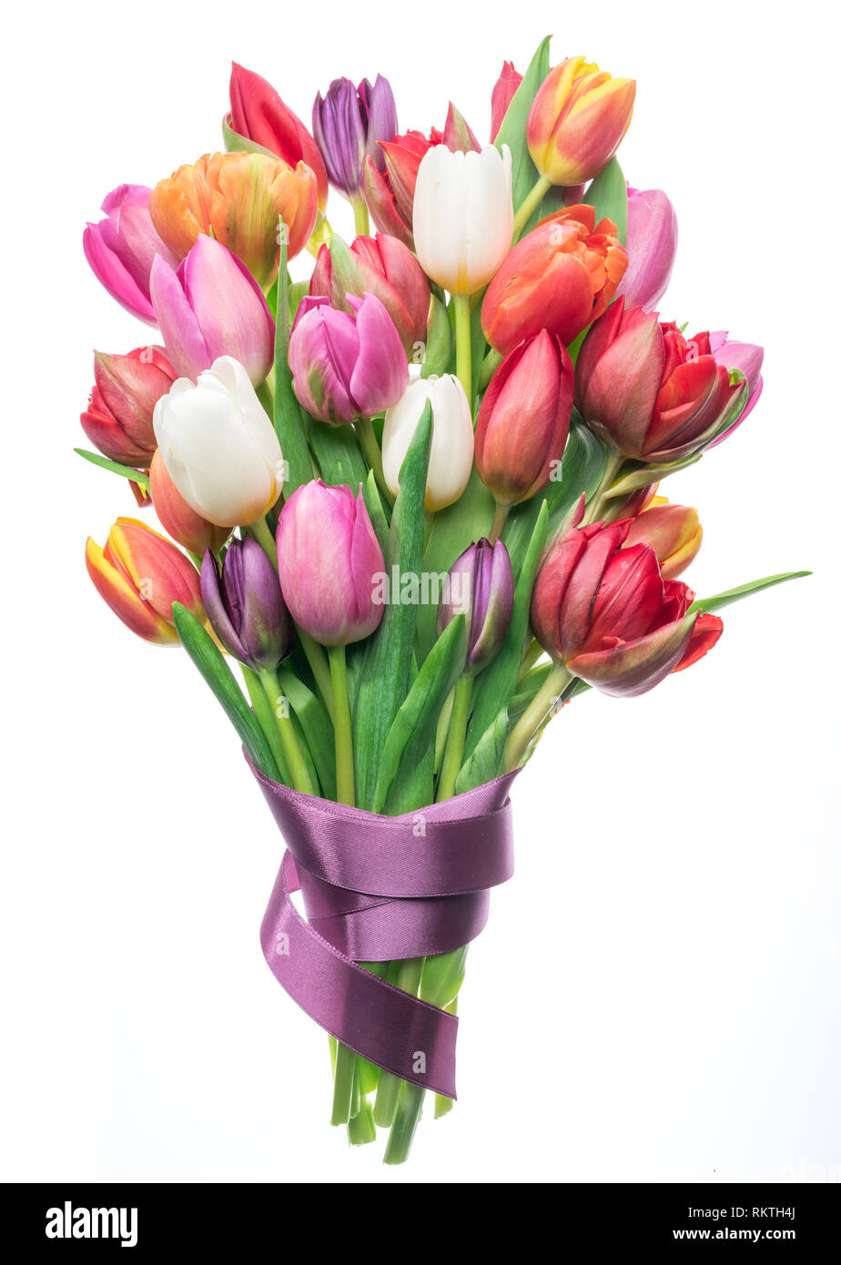 Colorful bouquet of tulips on white background. Spring background Stock ...