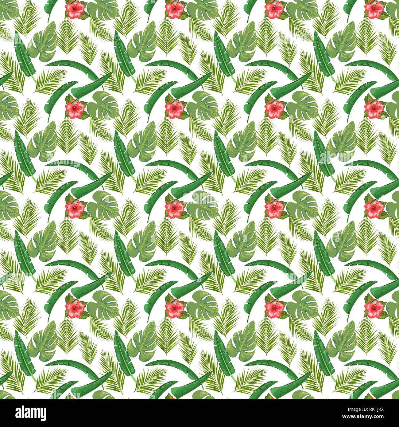 Exotic abstract vector jungle or tropical leaf and flower seamless ...
