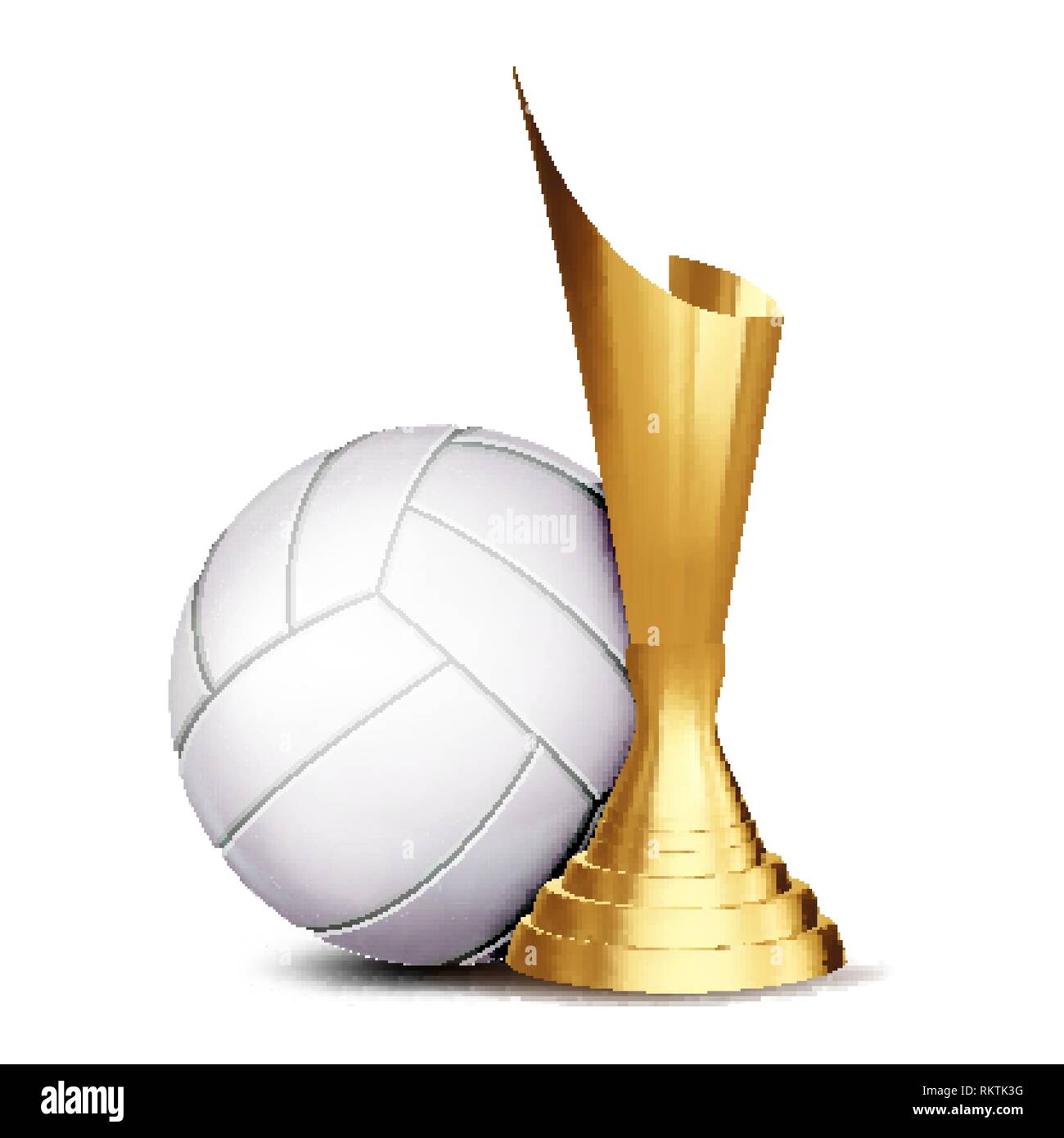 Volleyball Game Award Vector. Volleyball Ball, Golden Cup. Modern