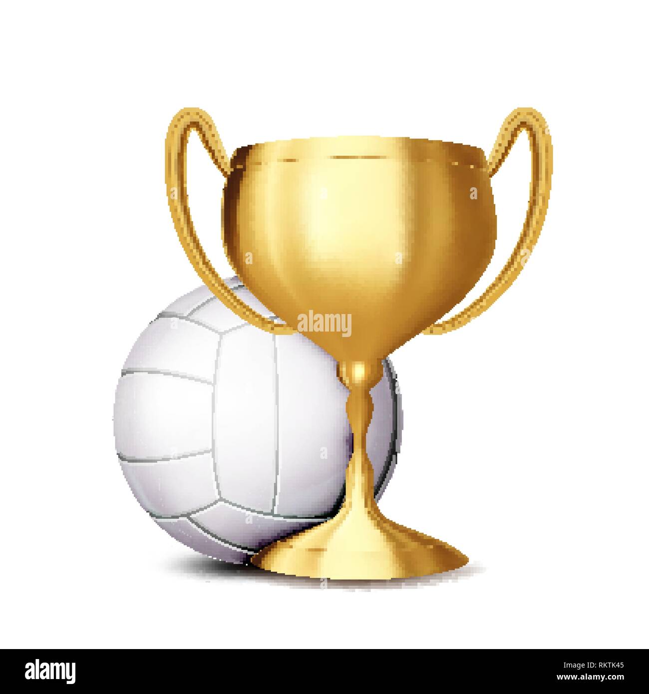 Volleyball Award Vector. Volleyball Ball, Golden Cup. Sports Game Event Announcement. Volleyball Banner Advertising. Summer Game. Professional League Stock Vector