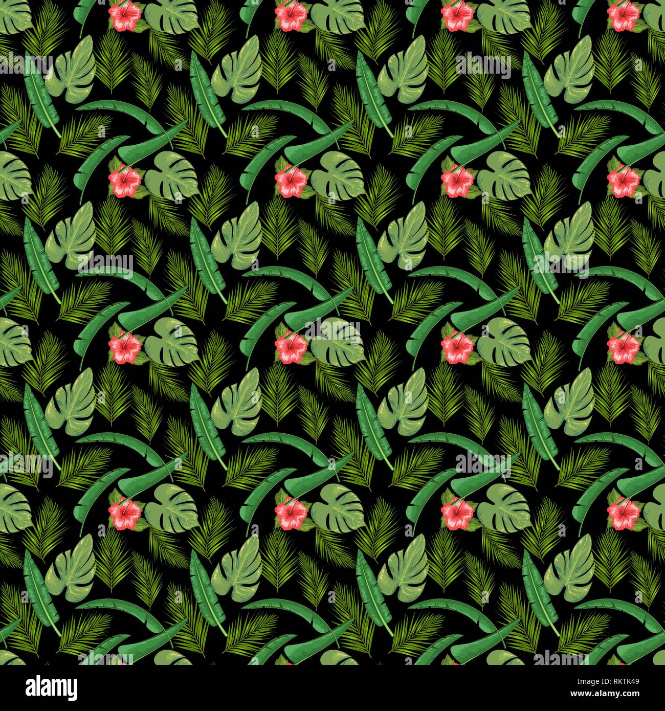 Exotic abstract vector jungle or tropical leaf and flower seamless ...
