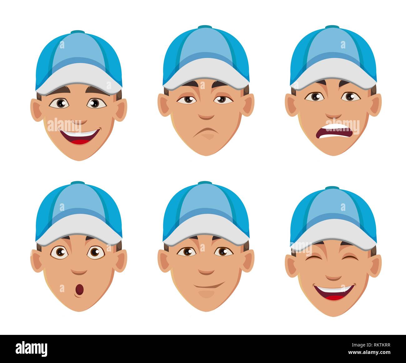 Face expressions of man in blue cap. Different male emotions set. Handsome cartoon character. Vector illustration isolated on white background Stock Vector Image & Art - Alamy Face expressions of man in blue cap. Different male emotions set. Handsome cartoon character. Vector illustration isolated on white background Stock Vector Image & Art - Alamy