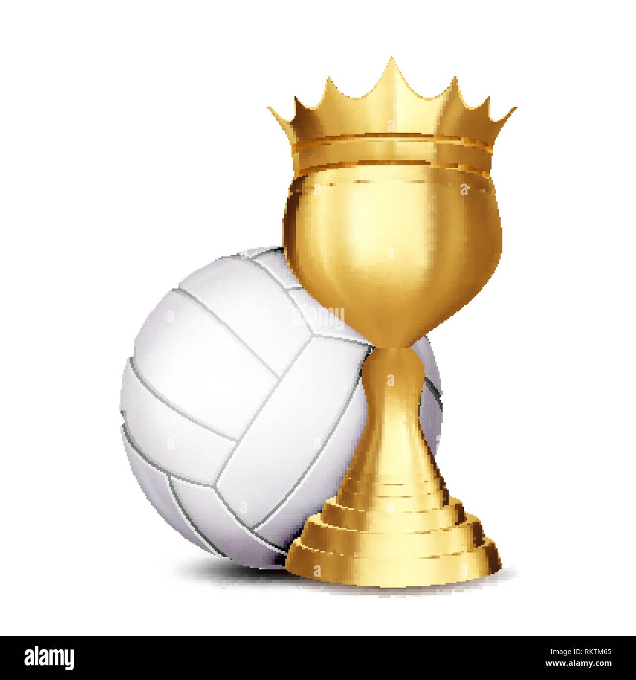 Volleyball Award Vector. Volleyball Ball, Golden Cup. Banner Advertising. Sport Event Announcement. Competition Announcement, Game, League Design Stock Vector