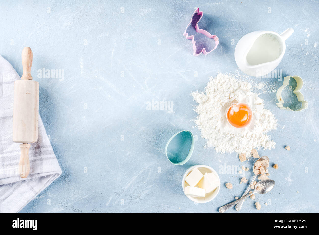 Easter baking culinary background with ingredients and props, on a ...