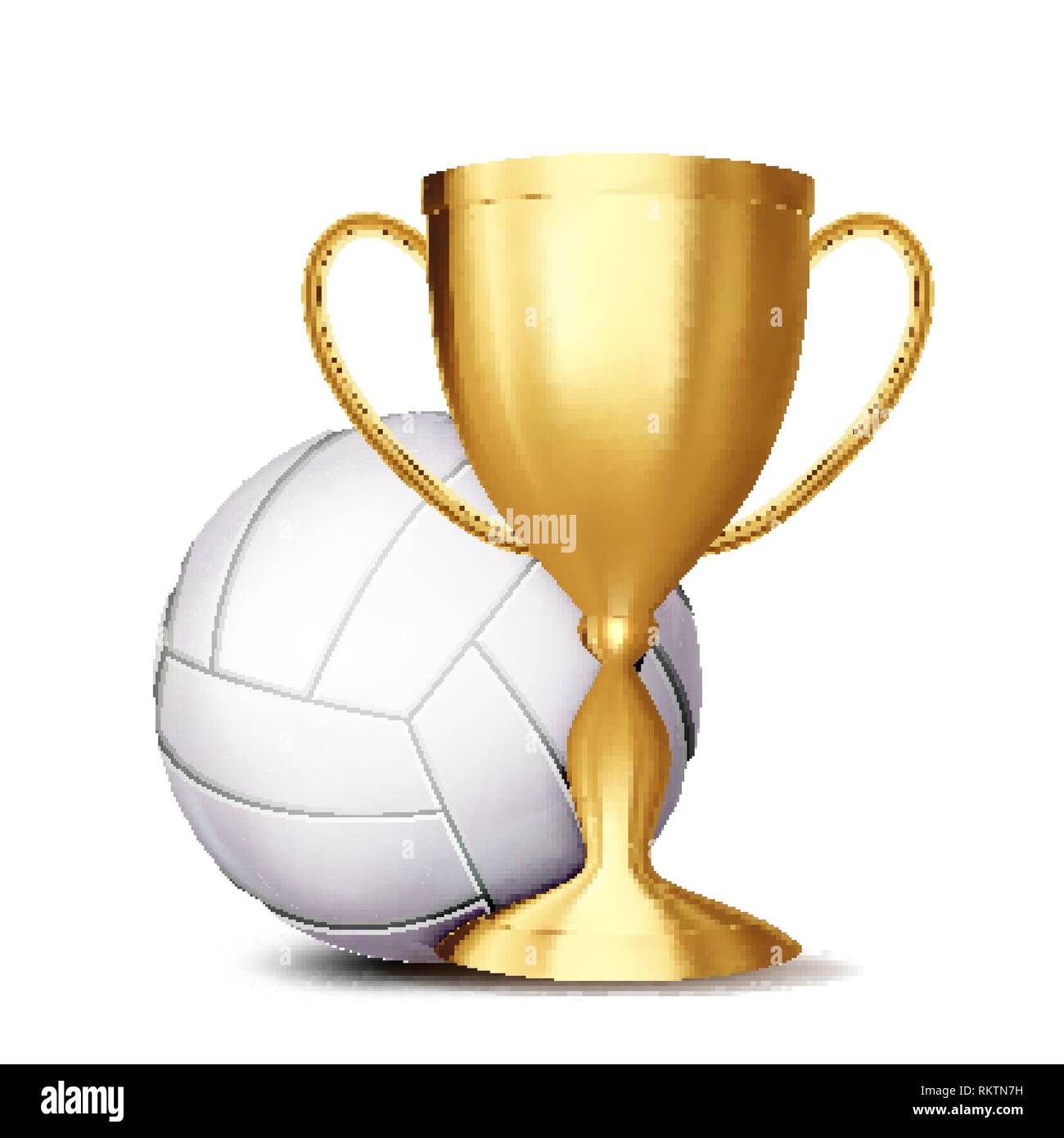 Volleyball Award Vector. Volleyball Ball, Golden Cup. For Sport Promotion. Tournament, Championship Flyer Design. Volleyball Club, Academy. Invitation Stock Vector