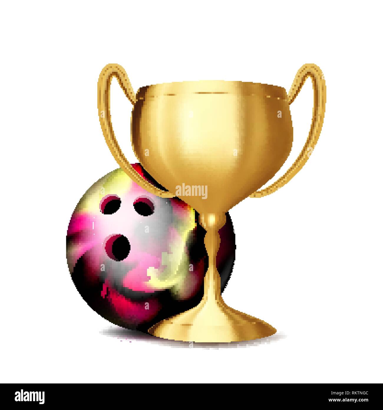 Bowling Award Vector. Bowling Ball, Golden Cup. Sports Game Event Announcement. Bowling Banner Advertising. Professional League. Sport Invitation Stock Vector