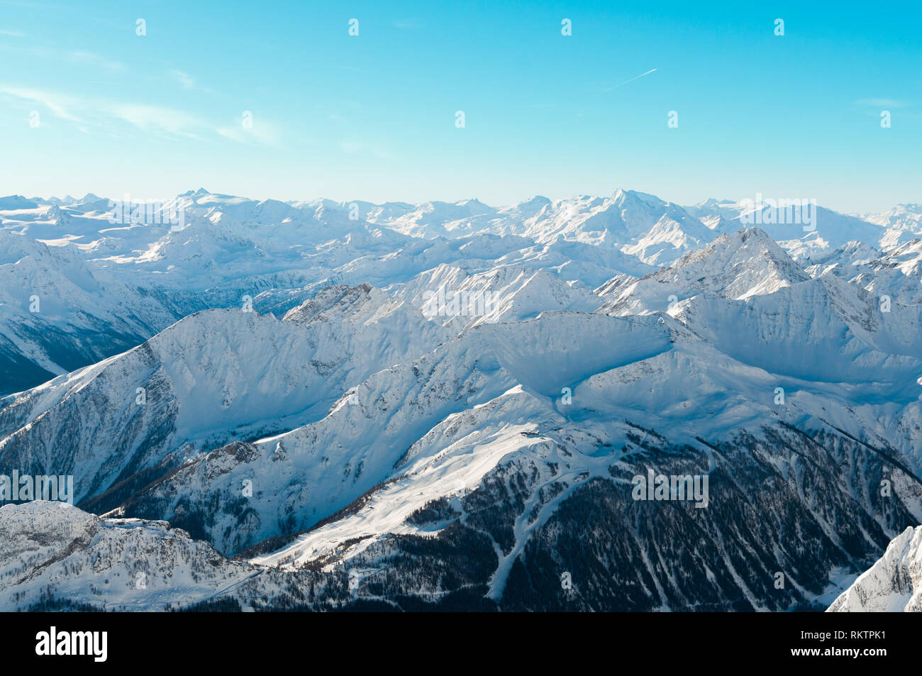View of the Italian/French Alps on a winter sunny day Stock Photo