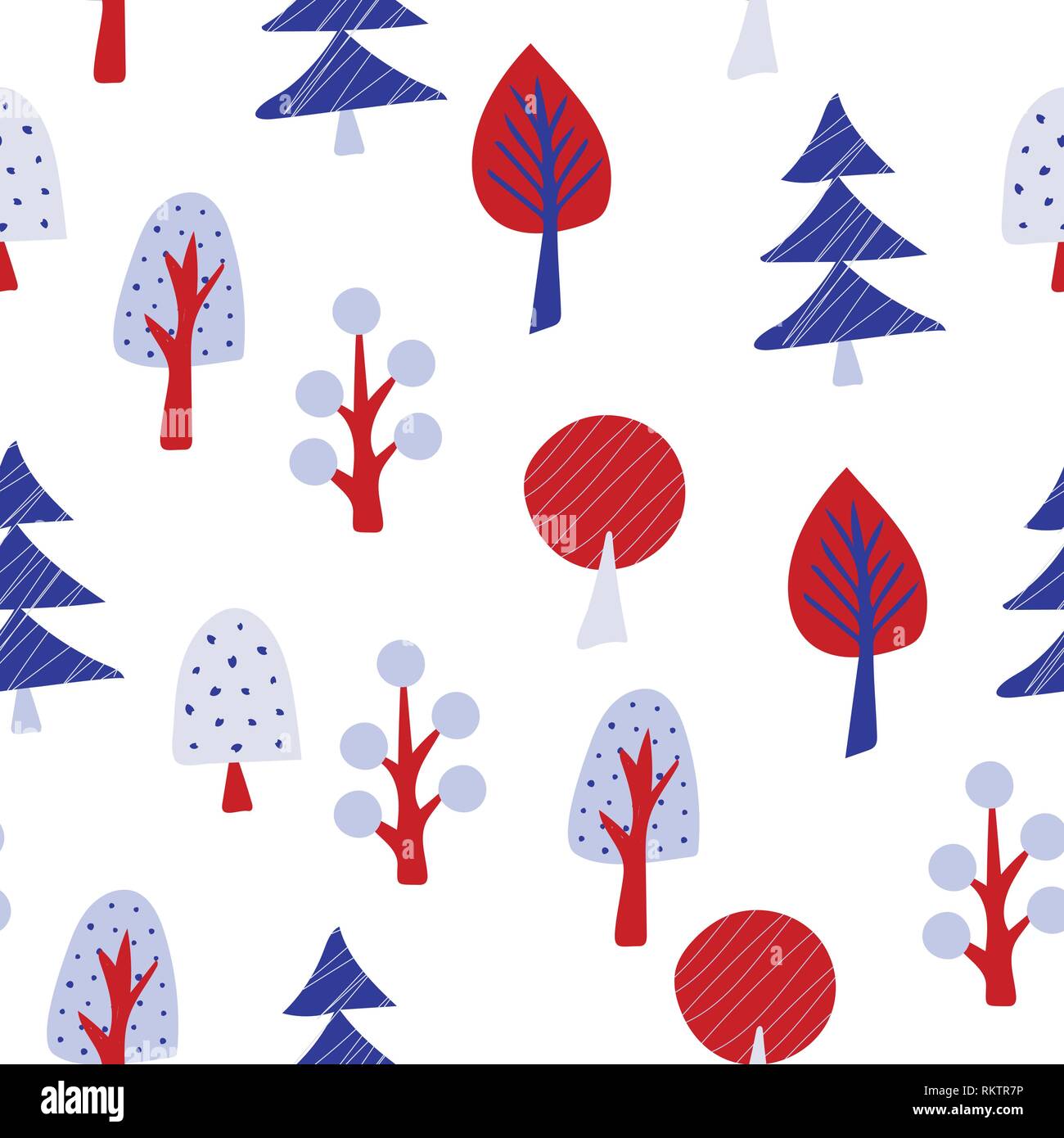 Magic garden seamless pattern with different trees. Vector Illustration ...