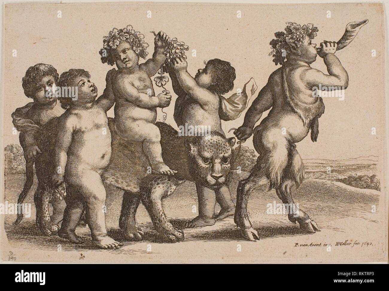 Young Bacchus Riding a Leopard Led By a Satyr Blowing a Horn - 1647 -  Wenceslaus Hollar (Czech, 1607-1677) after Petrus van Avont (Flemish,  active Stock Photo - Alamy