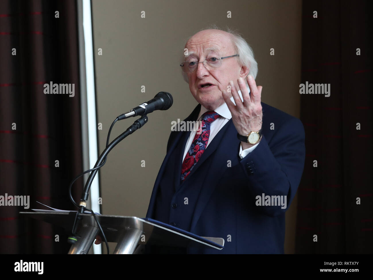 Irish President Michael D Higgins addresses a business lunch with state agencies at the Hilton Hotel in Liverpool on the second day of an official visit to the UK. Stock Photo
