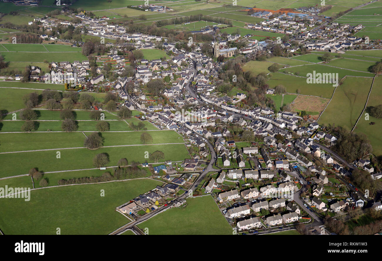 aerial view of Tideswell village near Buxton in the Peak District Stock Photo