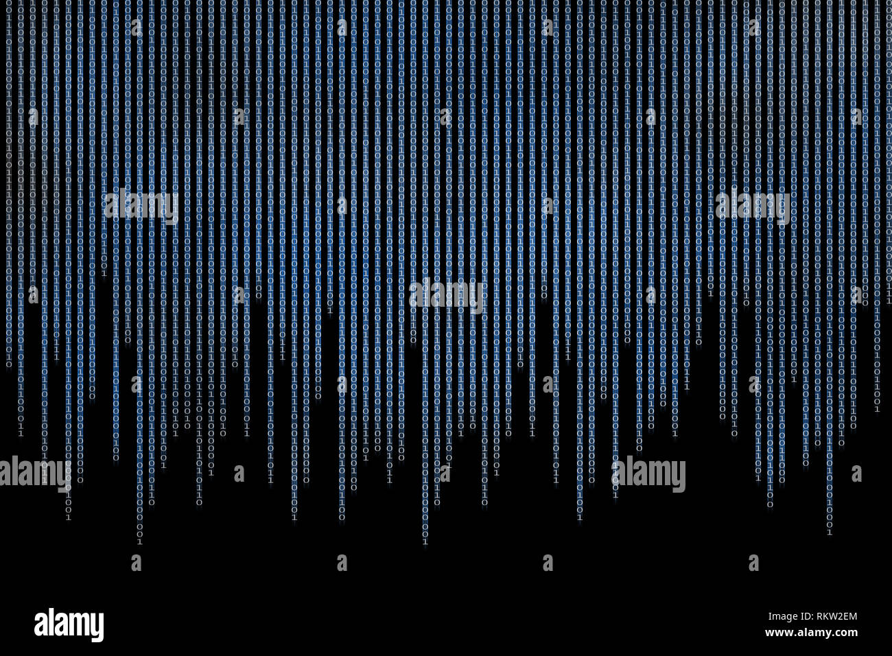 computer data matrix. vertical digital binary code moving motion downward.  light up blue one and zero text flowing down. black background space with m  Stock Photo - Alamy