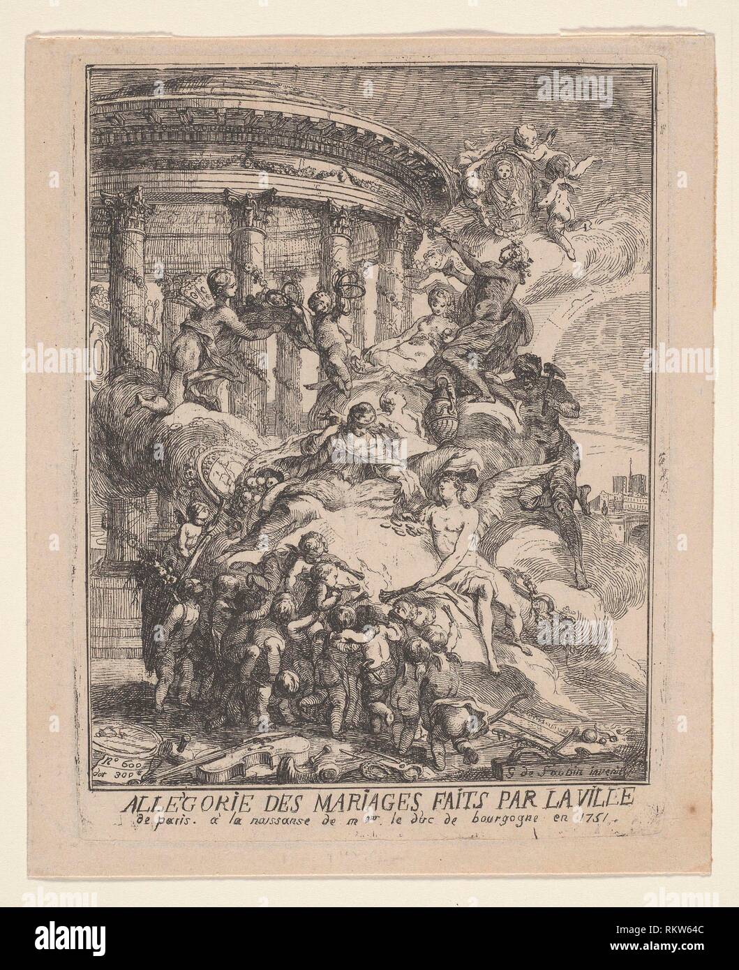 Allegorie des Mariages Faits par la Ville de Paris a la Naissance du Duc de Bourgogne - 1751 - Gabriel Jacques de Saint-Aubin French, 1724-1780 - Stock Photo