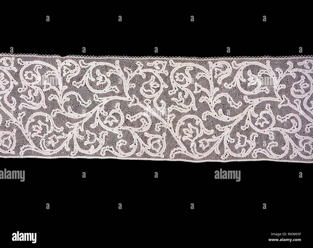 Flounce - 1650/1775 - Italy, Milan - Origin: Italy, Date: 1650–1775, Medium: Linen, bobbin part lace, Dimensions: 37.2 x 302.9 cm (14 5/8 x 119 1/4 Stock Photo