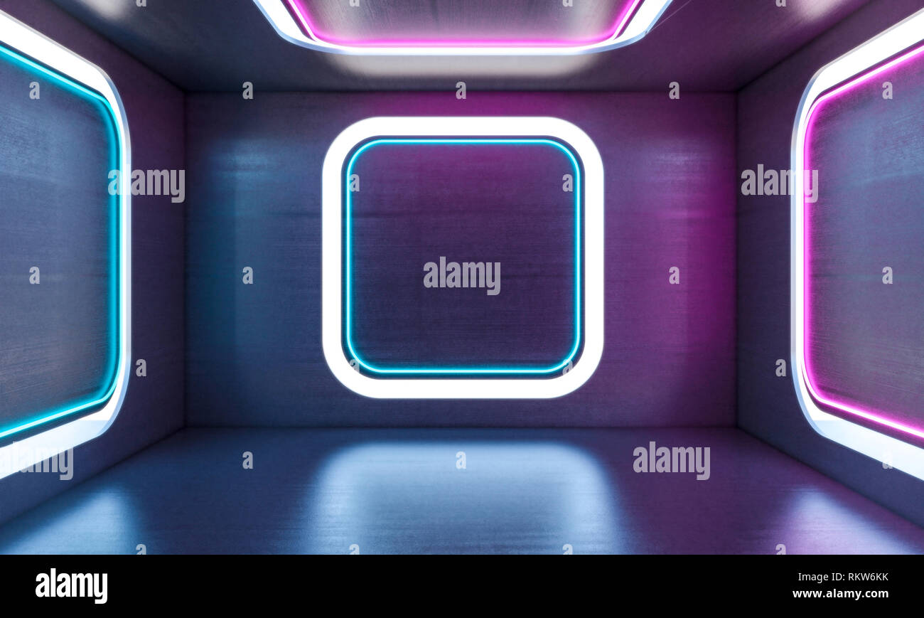 modern interior with neon light 3d rendering image Stock Photo