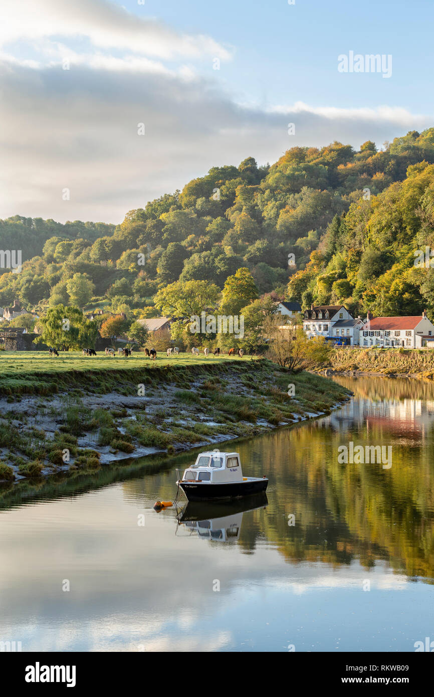 A small boat on the River Wye at Tintern. Stock Photo