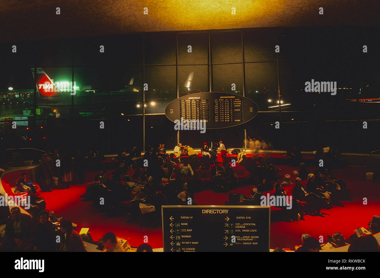 waiting area with arrivals and departures board, TWA terminal, JFK