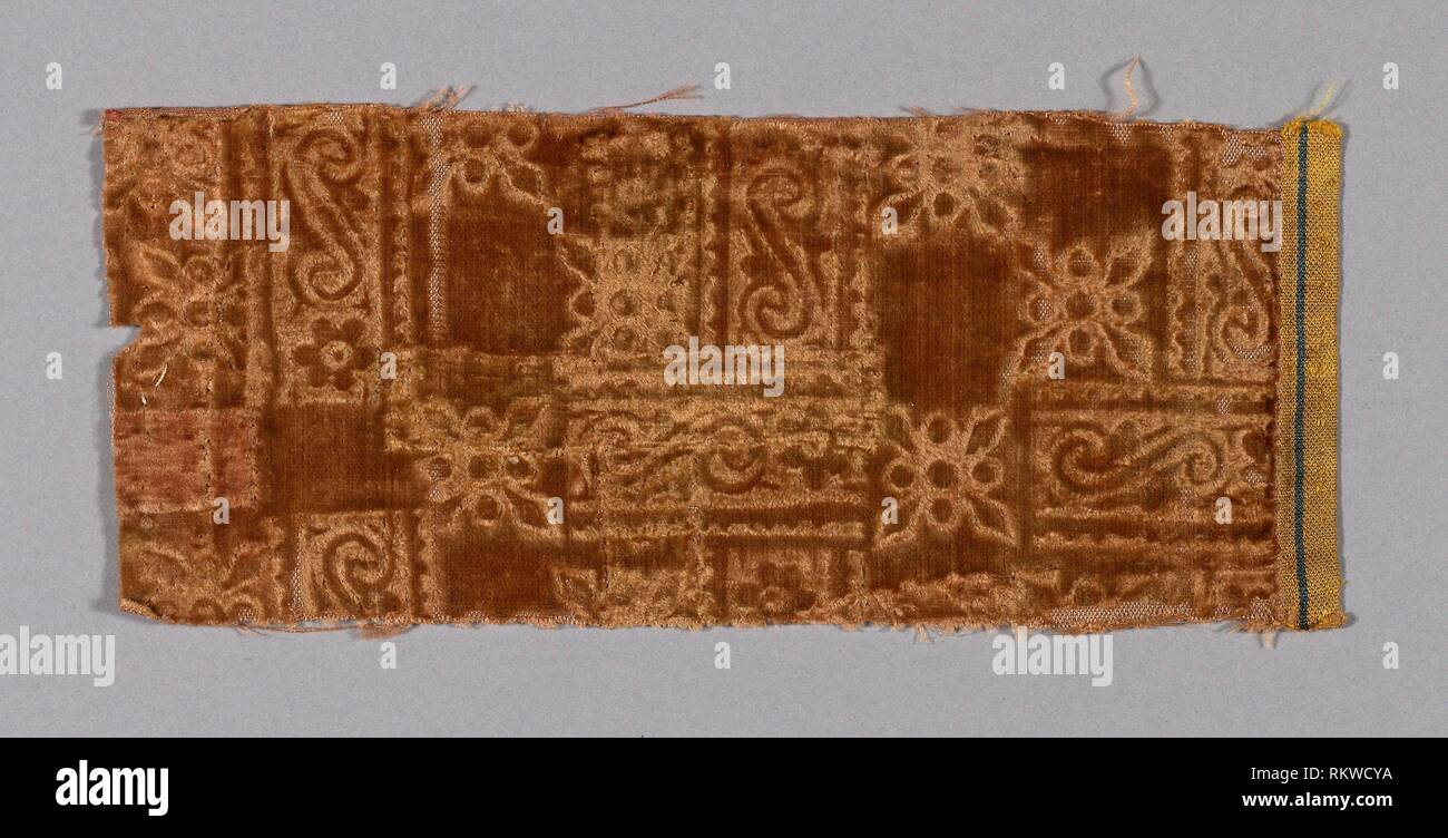 Fragment (Dress Fabric) - 17th century - Italy - Origin: Italy, Date: 1601–1700, Medium: pressed and cut velvet, Dimensions: 7.8 x 18.6 cm (3 1/16 x Stock Photo