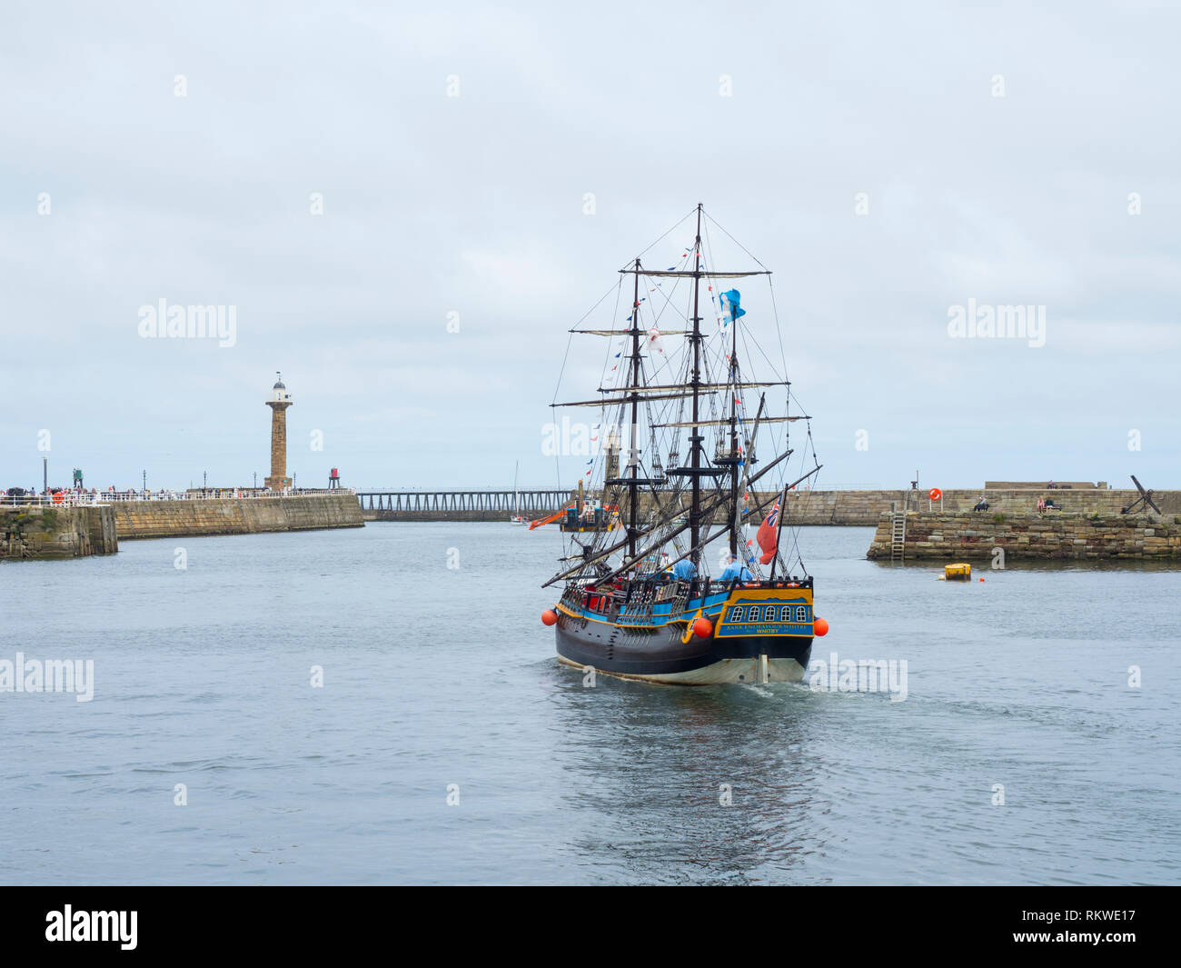 The Bark Endeavour leaving Whitby harbour Stock Photo - Alamy