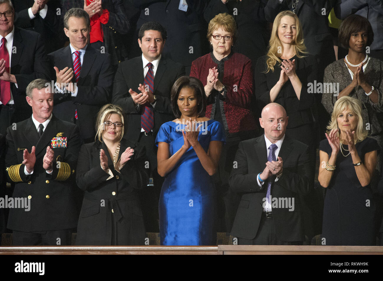 January 24, 2012 - Washington, District of Columbia, U.S. - First lady's  box guests applaud as United States President Barack Obama delivers his  State of the Union Address to a Joint Session
