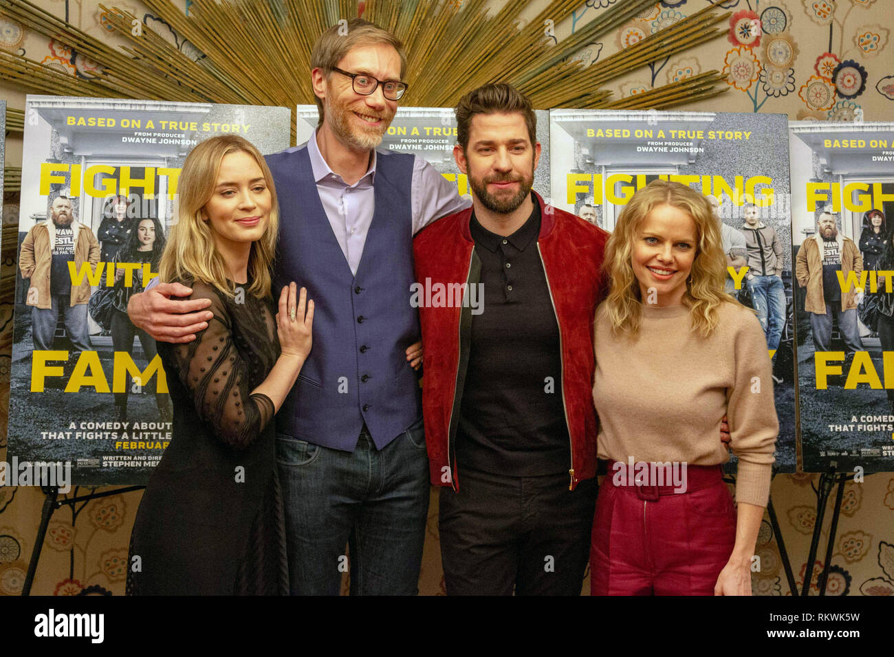 New York, NY, USA. 11th Feb. 2019. (L-R) Emily Blunt, Stephen Merchant, John Krasinksi, and Mircea Monroe attend the New York Tastemaker screening of “Fighting with My Family” at the Crosby Street Hotel in New York City on February 11, 2019. Credit: Jeremy Burke/Alamy Live News Stock Photo