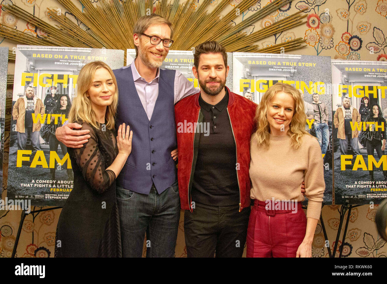 New York, NY, USA. 11th Feb. 2019. (L-R) Emily Blunt, Stephen Merchant, John Krasinksi, and Mircea Monroe attend the New York Tastemaker screening of “Fighting with My Family” at the Crosby Street Hotel in New York City on February 11, 2019. Credit: Jeremy Burke/Alamy Live News Stock Photo