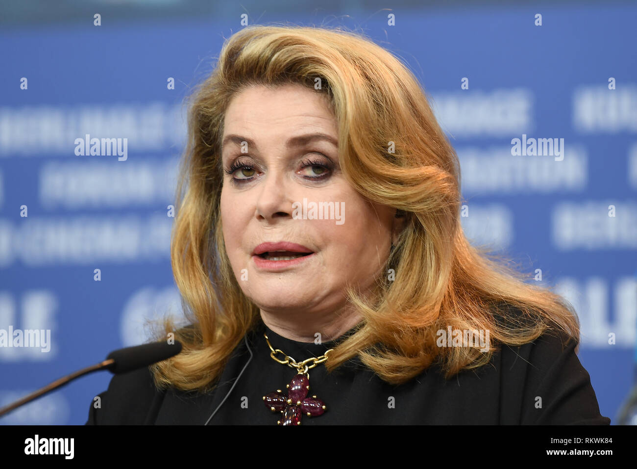Berlin, Germany. 12th April, 2019. French actress Catherine Deneuve attends a press conference for Farewell to the Night (L' adieu ˆ la nuit) during the 69th Berlinale International Film Festival Berlin at the Grand Hyatt Hotel in Berlin. Credit: Paul Treadway Credit: Paul Treadway/Alamy Live News Stock Photo