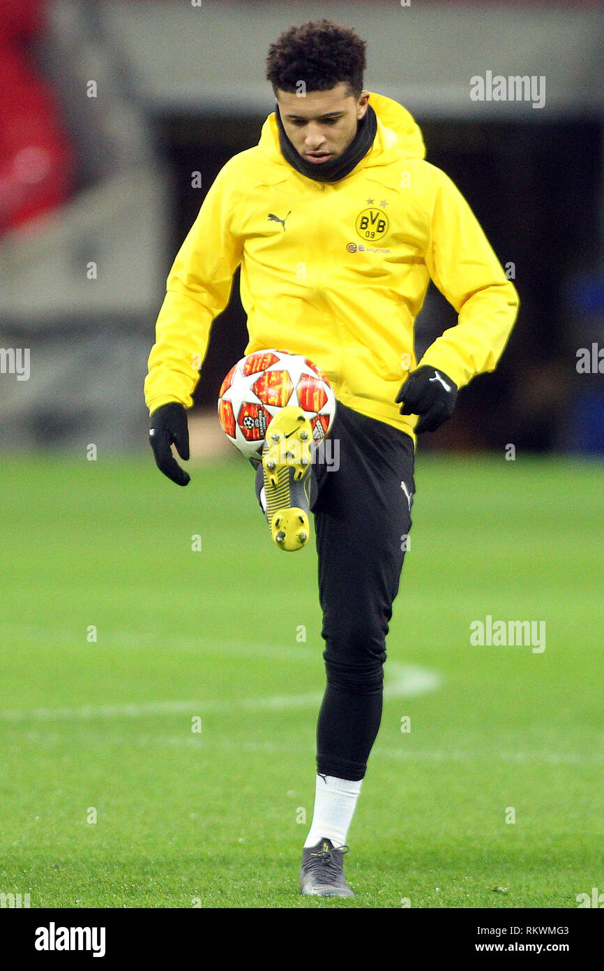 London, UK. 12th Feb, 2019. Jadon Sancho of Borussia Dortmund in action during pre match training. UEFA Champions league, Borussia Dortmund FC team training at Wembley Stadium on Tuesday 12th February 2019. the team are training ahead of tomorrow's match against Tottenham Hotspur. this image may only be used for Editorial purposes. Editorial use only, license required for commercial use. No use in betting, games or a single club/league/player publications . pic by Steffan Bowen/Andrew Orchard sports photography/Alamy Live news Credit: Andrew Orchard sports photography/Alamy Live News Stock Photo