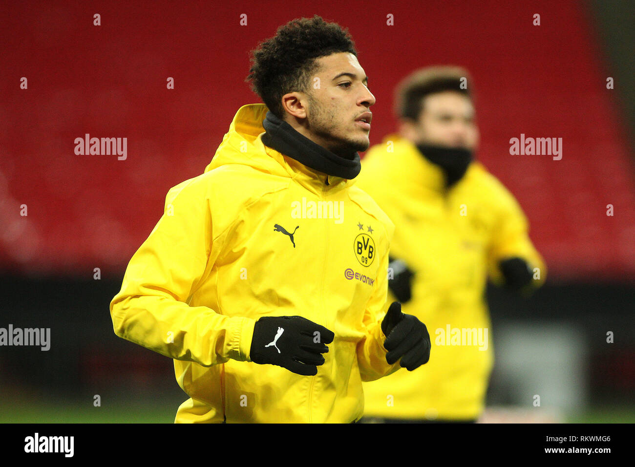 London, UK. 12th Feb, 2019. Jadon Sancho of Borussia Dortmund in action during pre match training. UEFA Champions league, Borussia Dortmund FC team training at Wembley Stadium on Tuesday 12th February 2019. the team are training ahead of tomorrow's match against Tottenham Hotspur. this image may only be used for Editorial purposes. Editorial use only, license required for commercial use. No use in betting, games or a single club/league/player publications . pic by Steffan Bowen/Andrew Orchard sports photography/Alamy Live news Credit: Andrew Orchard sports photography/Alamy Live News Stock Photo