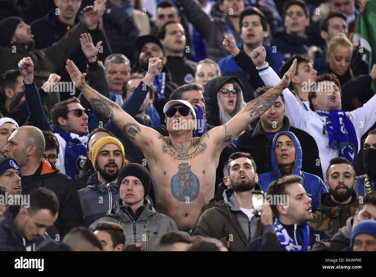 Rome, Italy. 12th Feb, 2019. Porto supporters during the UEFA Champions  League round of 16 match between AS Roma and FC Porto at Stadio Olimpico,  Rome, Italy on 12 February 2019. Photo