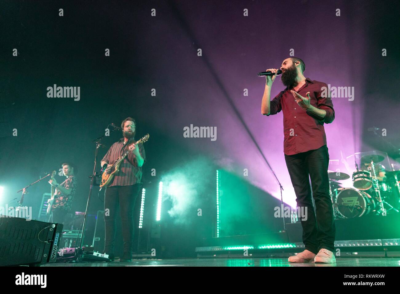 Madison, Wisconsin, USA. 11th Feb, 2019. ETHAN GOODPASTER, DARRICK 'BOZZY' KELLER and SAM MELO of Rainbow Kitten Surprise at The Sylvee in Madison, Wisconsin Credit: Daniel DeSlover/ZUMA Wire/Alamy Live News Stock Photo