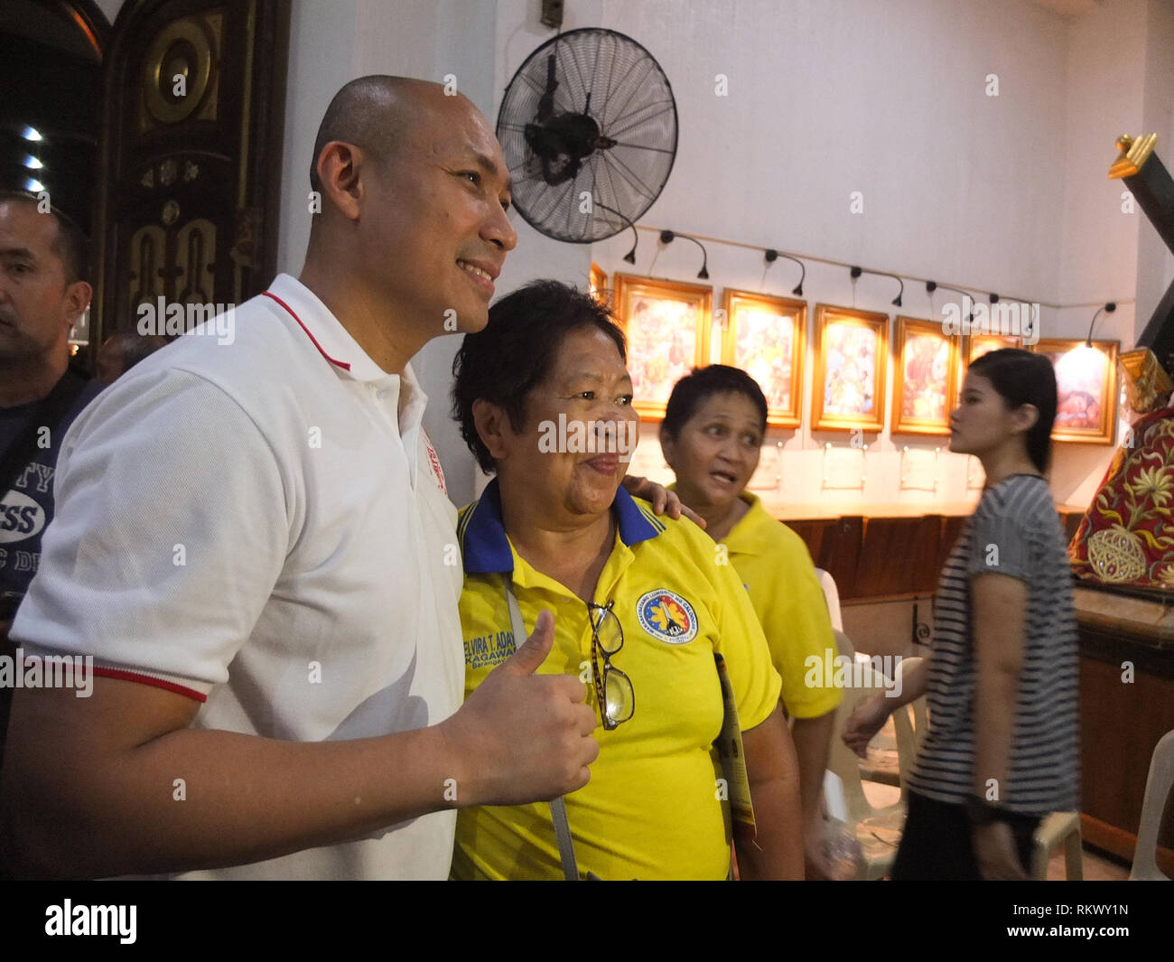 Magdalo representative Gary Alejano seen posing for a picture with his supporter during the campaign. The Opposition Senatorial candidates, known as 'Otso Diretso' (means vote straight the 8 senatorial bets) kicked off their campaigns in Caloocan City. The Senatorial slate composed of experienced but relatively unknown opposition bets appeal to voting population that still supports the ruling Duterte Administration. Stock Photo