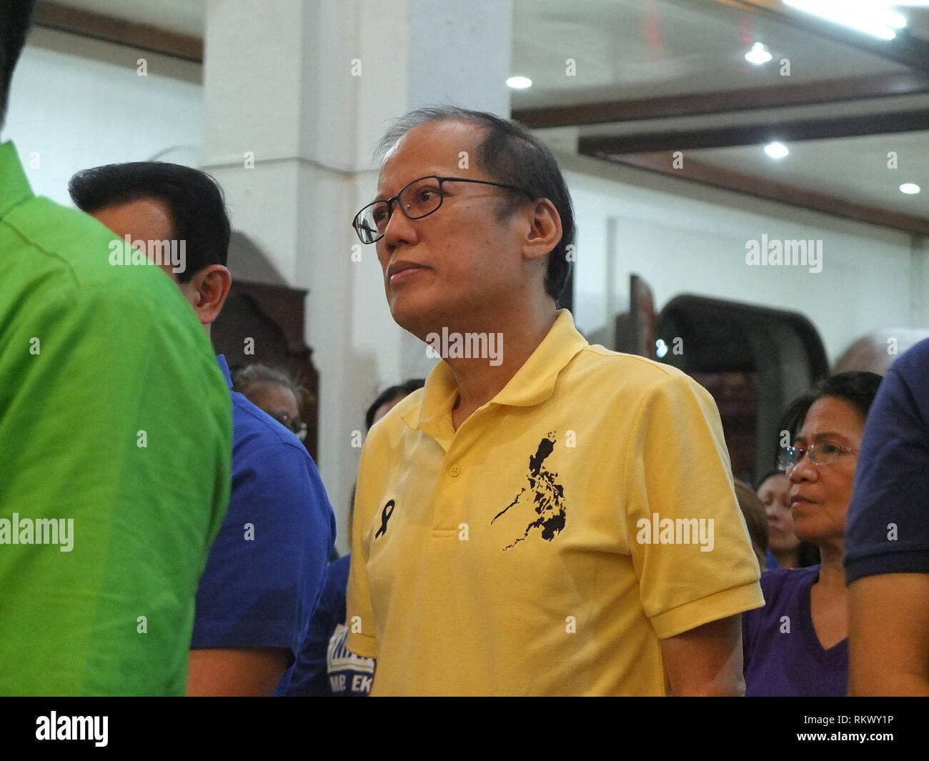 Former President Benigno 'Noynoy' Aquino III seen joining the opposition slate in a mass sponsored by the Otso Diretso coalition in Caloocan City. The Opposition Senatorial candidates, known as 'Otso Diretso' (means vote straight the 8 senatorial bets) kicked off their campaigns in Caloocan City. The Senatorial slate composed of experienced but relatively unknown opposition bets appeal to voting population that still supports the ruling Duterte Administration. Stock Photo