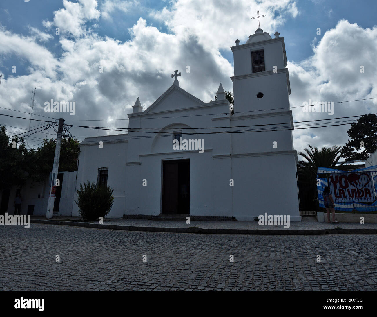 Merlo, San Luis, Argentina - 2019: Exterior view of Parroquia Nuestra Señora del Rosario church, located at the city center. Stock Photo