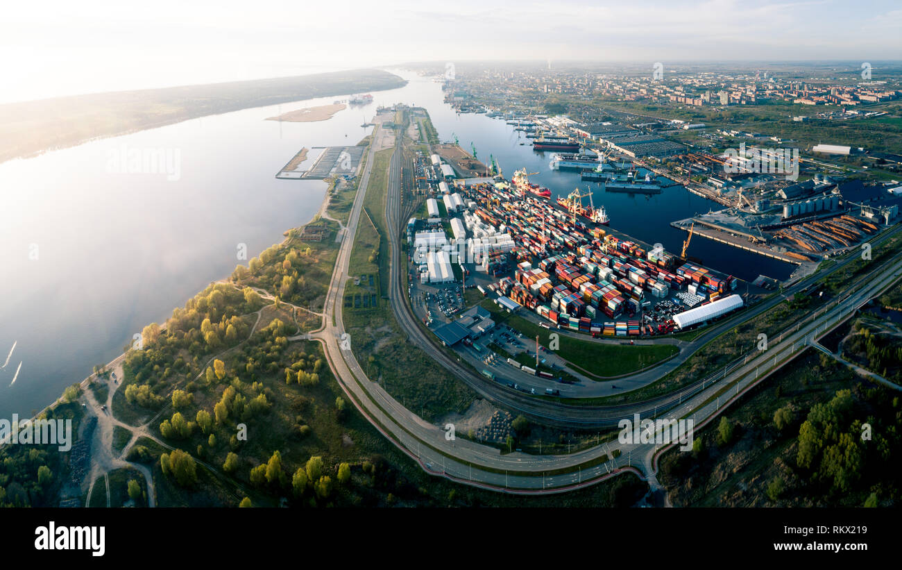 Aerial Panorama of Port of Klaipeda, Lithuania Stock Photo