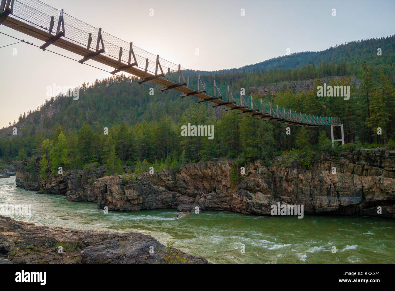 Kootenai Falls Suspension Bridge Ove The Kootenay River Near