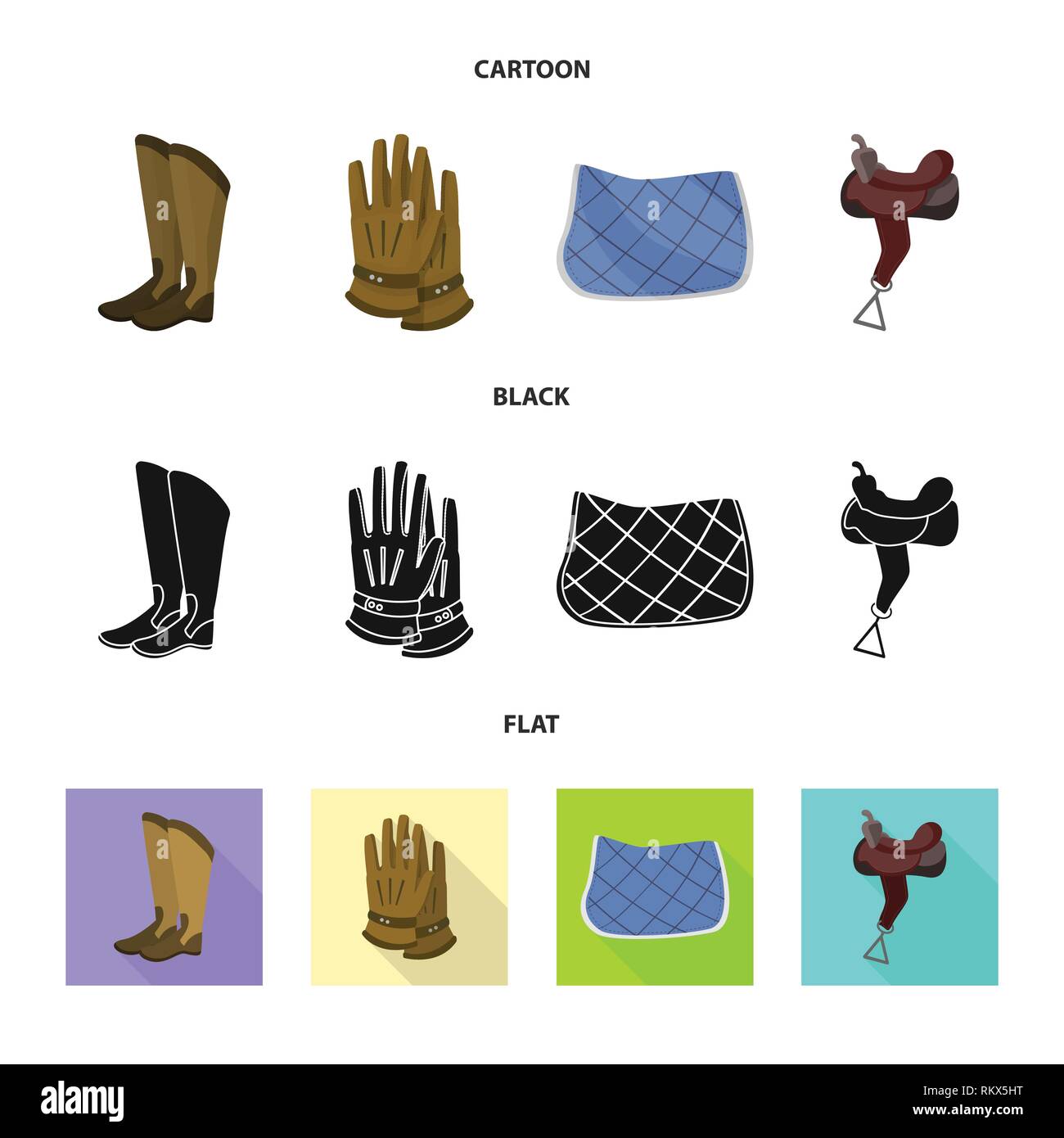 Vector design of equipment and riding icon. Set of equipment and