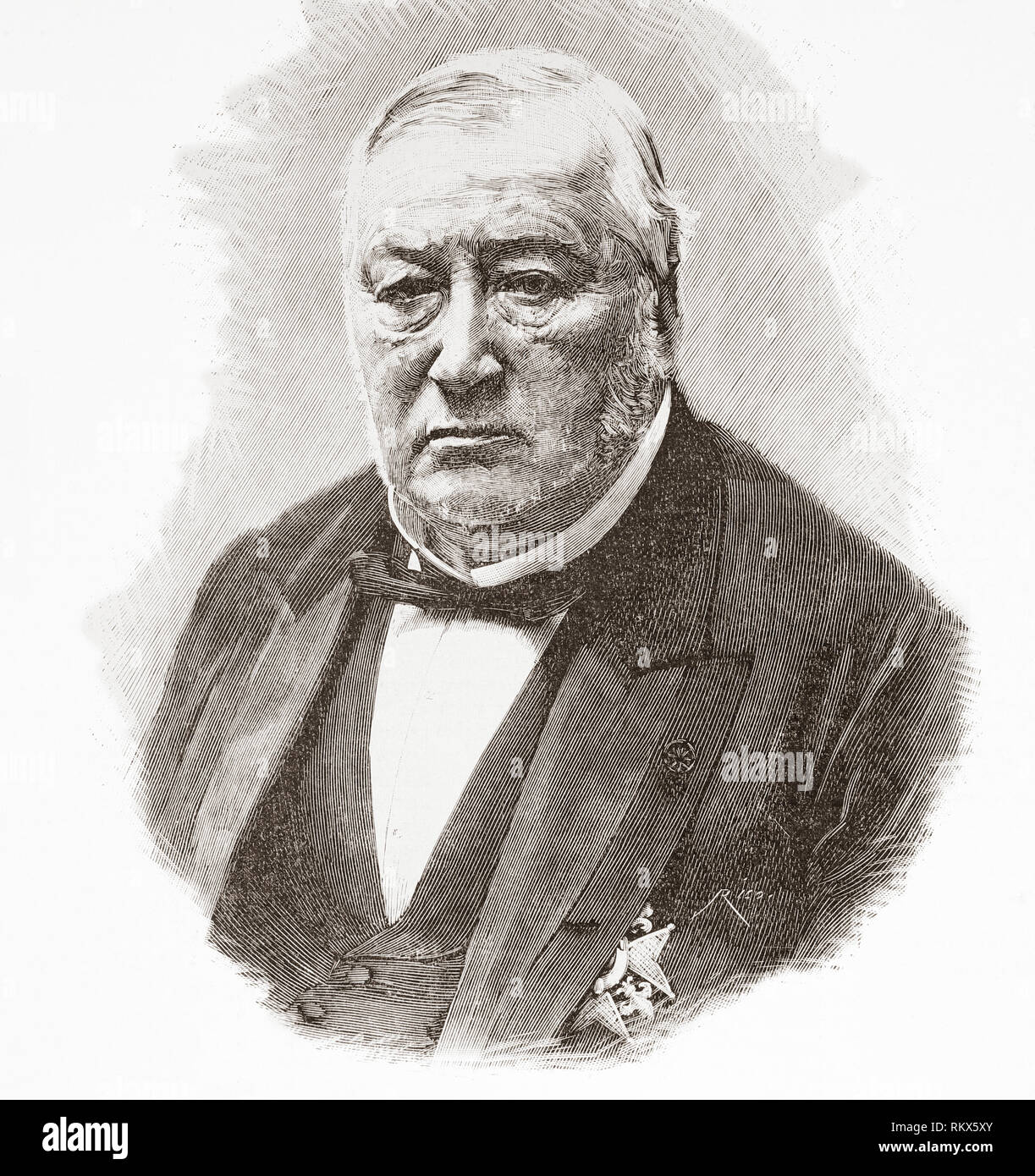 Daniel Bernard Weisweiller, 1814 – 1892.  German-born Spanish banker, an agent of Rothschild banking house in Madrid.  From La Ilustracion Espanola y Americana, published 1892. Stock Photo