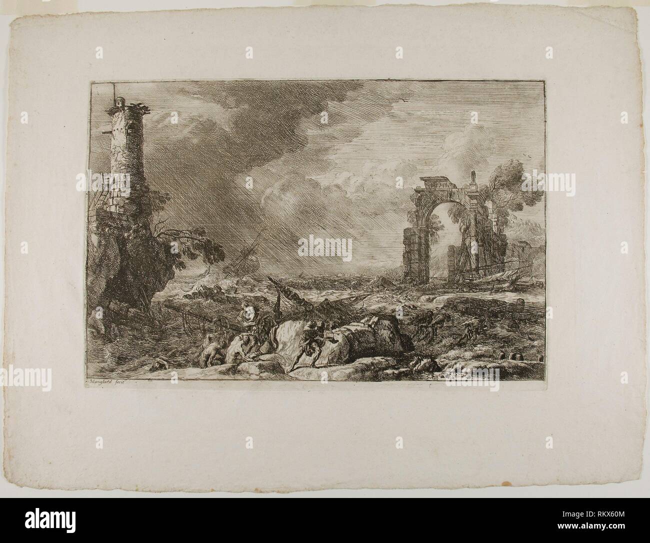 The Shipwreck - 1753–54 - Adrien Manglard French, 1695-1760 - Artist: Adrien Manglard, Origin: France, Date: 1753–1754, Medium: Etching in black on Stock Photo