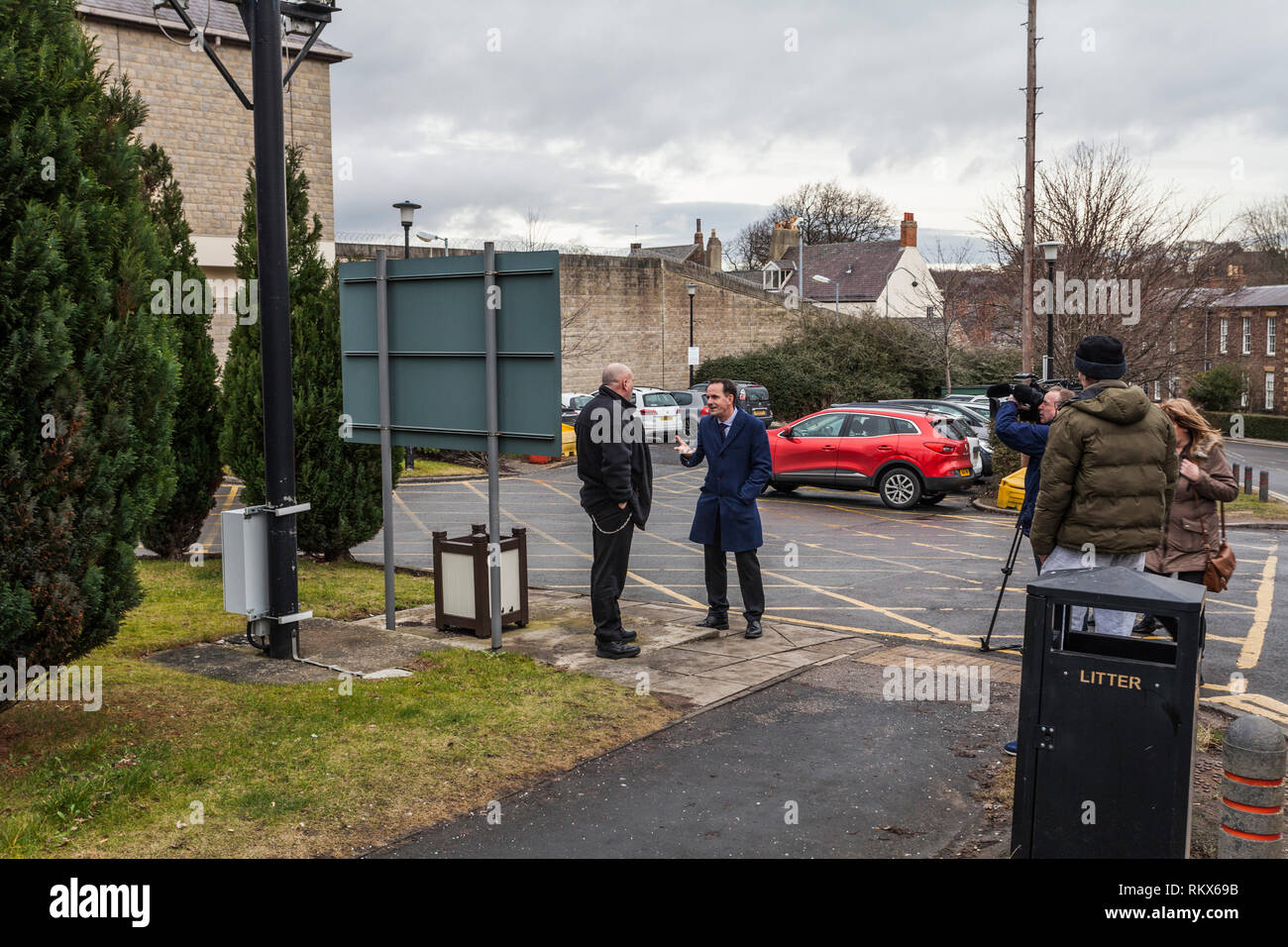 ITV reporter, Gregg  Easteal, interviews a member of staff outside HMP Durham at Durham,England,UK Stock Photo