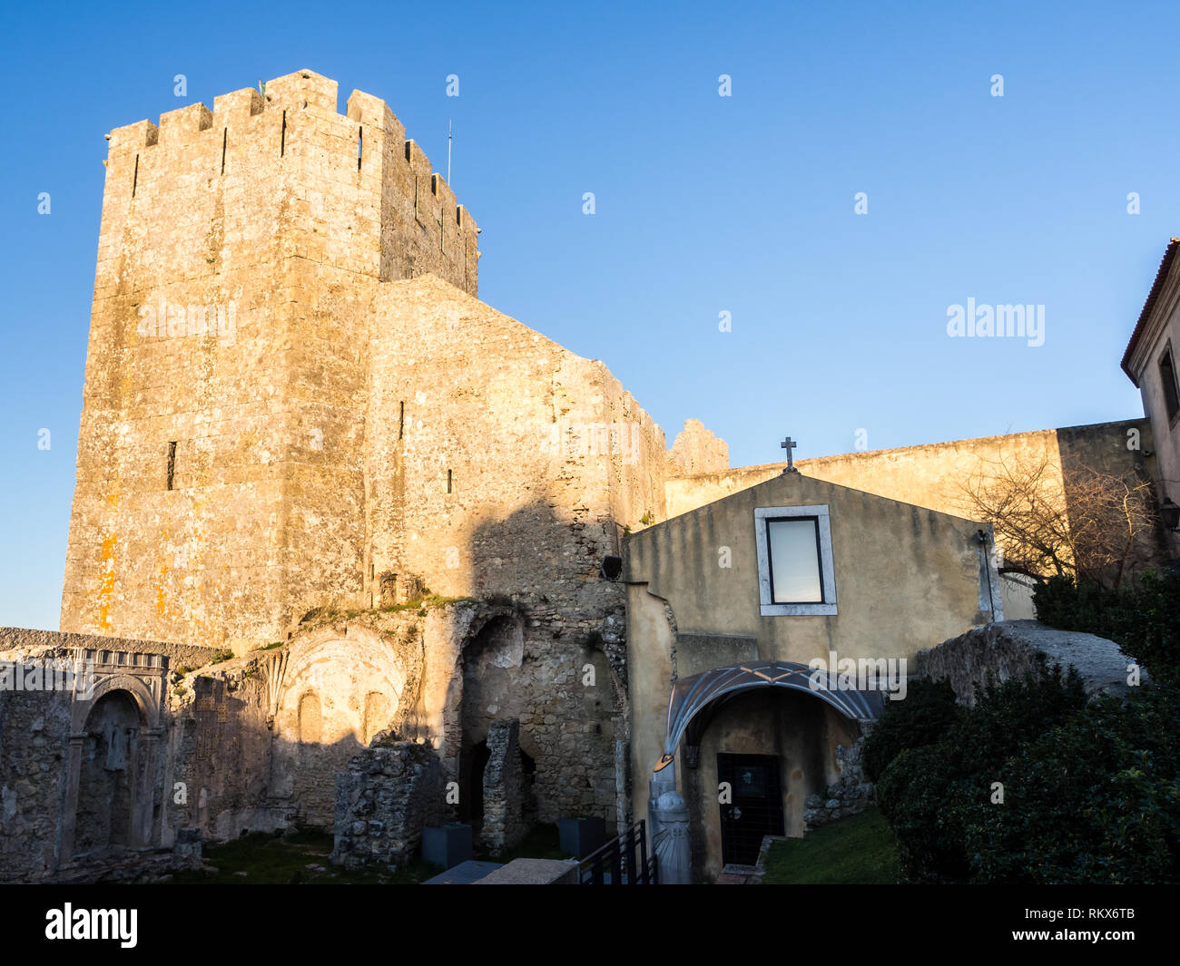 Palmela Castle in Setubal District, south of Lisbon in Portugal, at sunset. Stock Photo