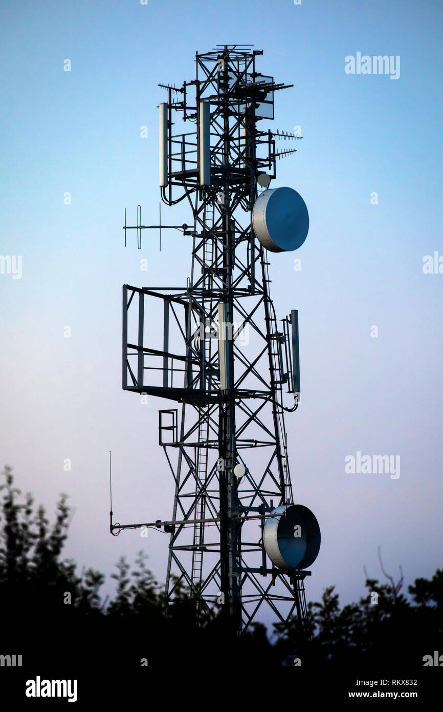 Communications Tower near Valongis, Alderney, Channel Islands. Stock Photo
