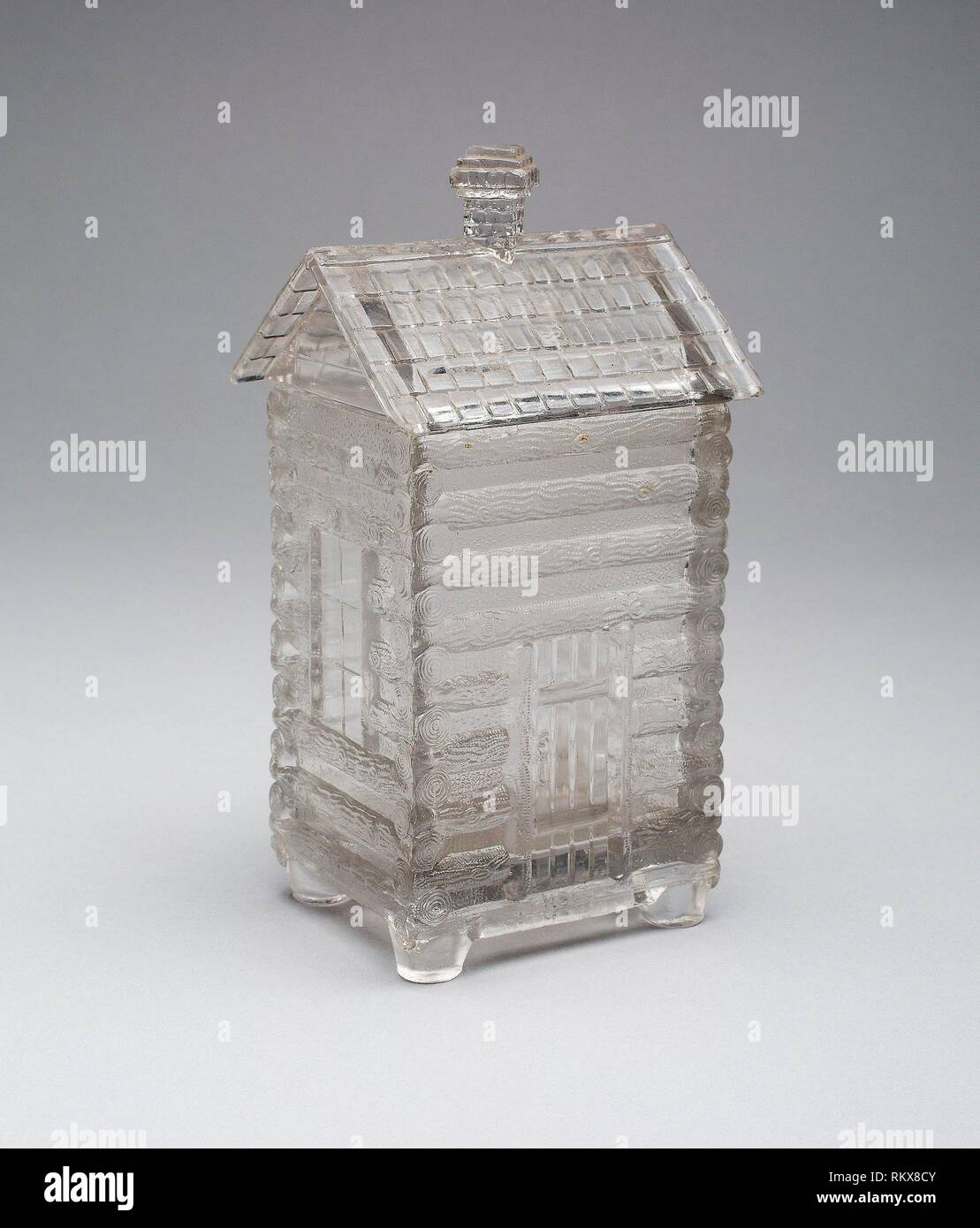 """Log Cabin"" pattern marmalade covered jar c. 1875 Central Glass
