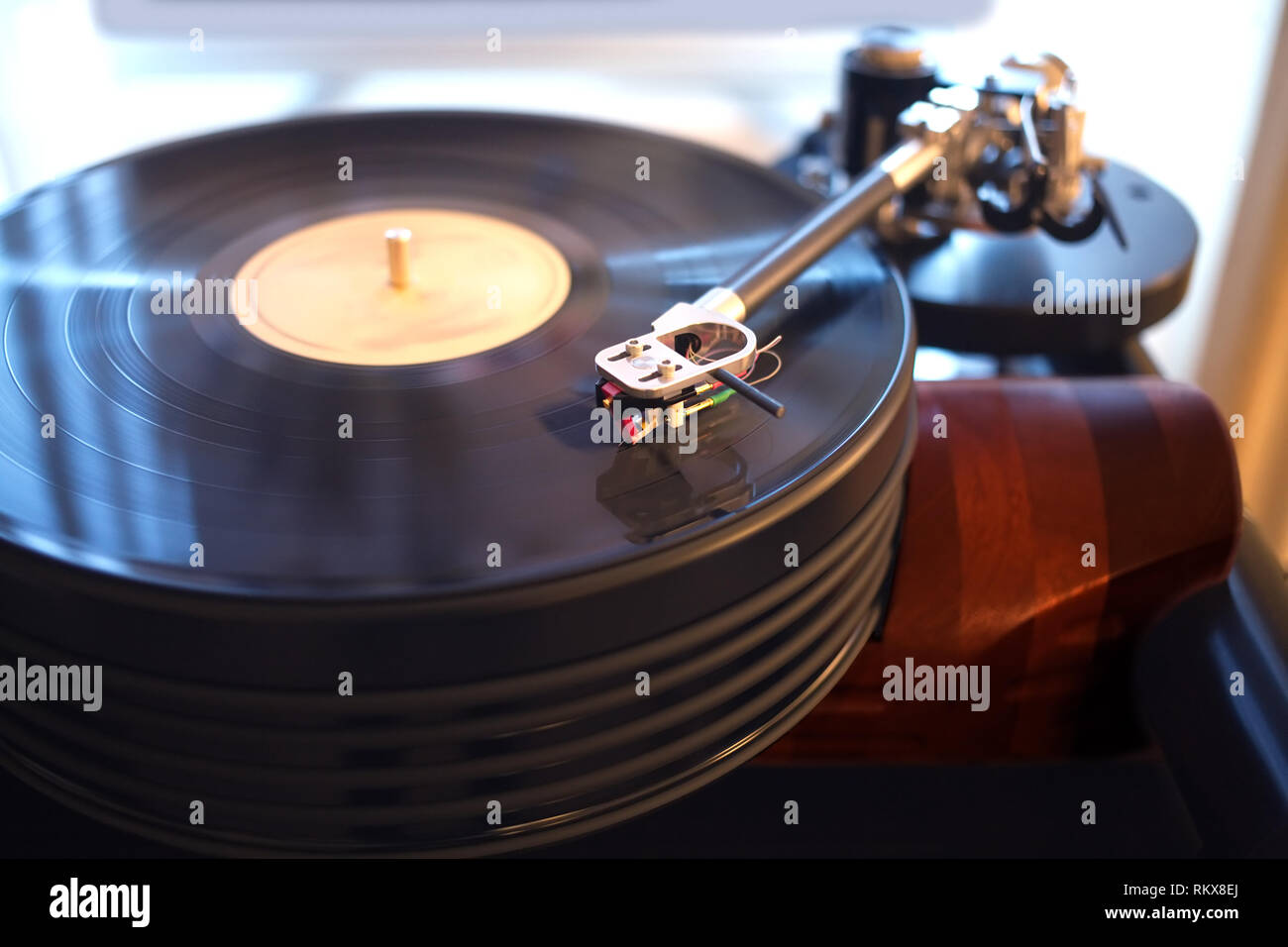 Vintage Turntable Rotating Lp Record In A Room With Subdued Light Horizontal View Closeup Stock Photo Alamy