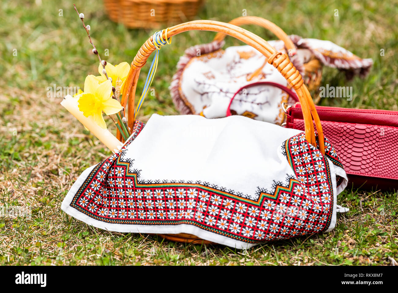 Russian Ukrainian Orthodox Easter blessing wicker straw basket with